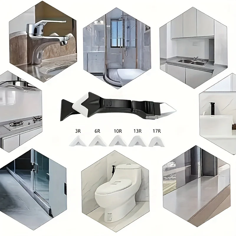 3 Sets, 5-in-1 Multi-Functional Silicone Cleaning Scraper Tool - Grout, Glue, Caulk, Glass, and Sticker Remover for Living Room, Cars, Windows, Cooktops - 5 Replaceable Heads Included