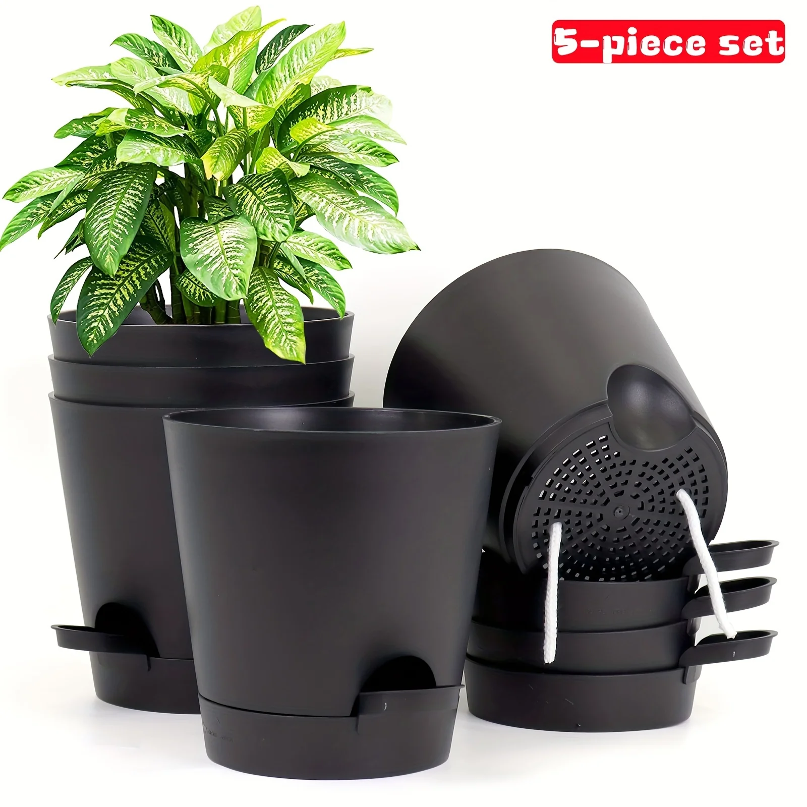 Automatic | Watering Olisx-H1405-5 Set of 5 Automatic Watering Flower Pots | Modern African Violet Pots with Drainage Holes And Trays | Suitable for Home Gardens, 5 Inches (Approximately 12.7 Cm)