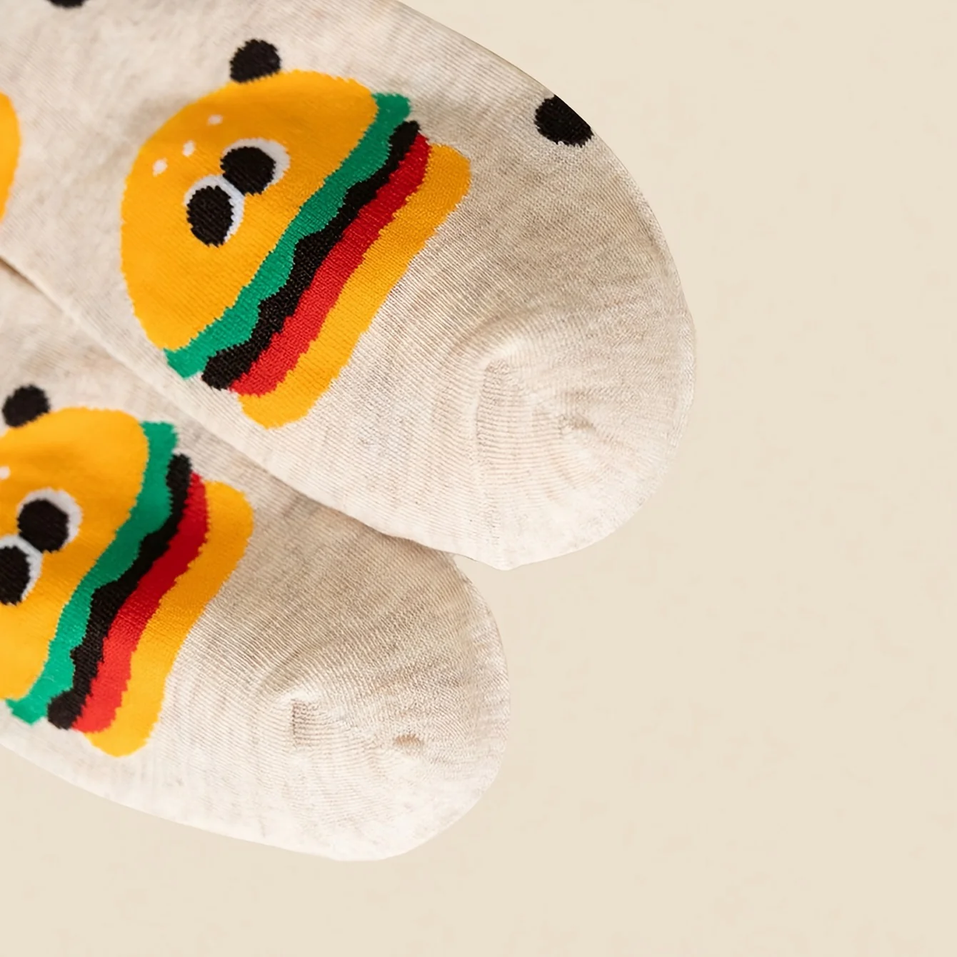 10-Pack Burger & Fries Cartoon Crew Socks - Playful Fast Food Print with Polka Dots & Green Dots - Unisex Comfort for Casual Attire, Travel, Sports - Fun College Style Essentials, Travel Accessories | Whimsical Sock Design, Funny Socks